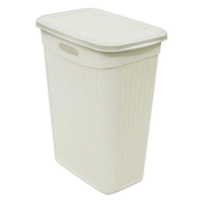Jvl 43L Knit Design Slim Loop Plastic Laundry BasketWhiteH:55 X W:46 X D:29Cm Approx from B&Q