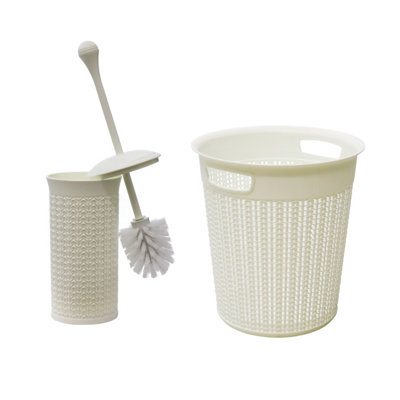 Jvl Loop Toilet Brush And Round Plastic BinWhite from B&Q