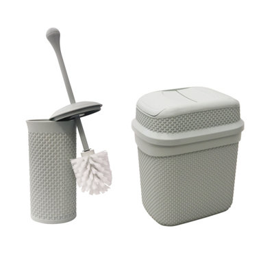Jvl Droplette Toilet Brush And Rectangular Lidded BinIce Grey from B&Q