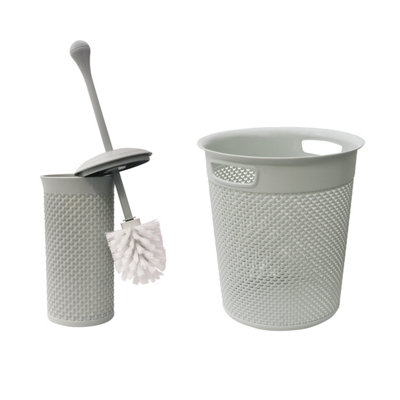 Jvl Droplette Toilet Brush And Round BinIce Grey from B&Q
