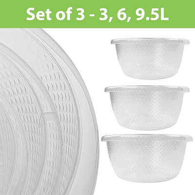 JVL Plastic Sapphire Round Salad Serving Mixing Bowls, Set Of 3, 3L, 6L, 9.5L