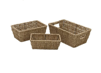 JVL Seagrass Storage Baskets Rectangular Set Of 3 Tapered Nesting Home Storage Trays from B&Q