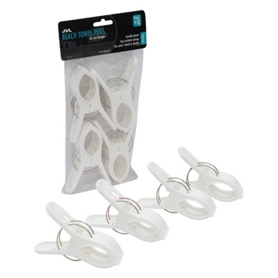 Jvl Large Clamp Clip Beach Towel PegsPack Of 4White from B&Q