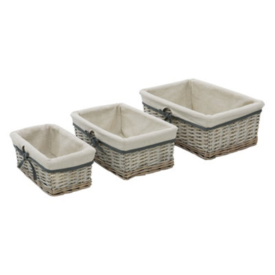 B&Q -  Arianna Rectangular Willow Storage BasketSet Of 3Grey Wash