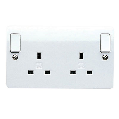 Mk Double 13A 240V Gloss White Outboard Socket With 2 Poles from B&Q