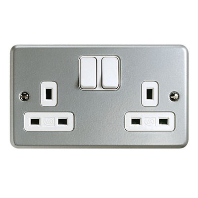 Mk K2946Rpalm 13A Grey 2 Gang Switched Metal-Clad Socket With White Inserts from B&Q