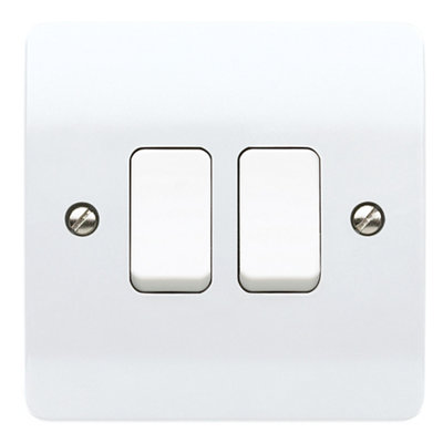 Mk K4872 Whis3 10A 2 Way 2 Gang Light Switch Gloss White from B&Q