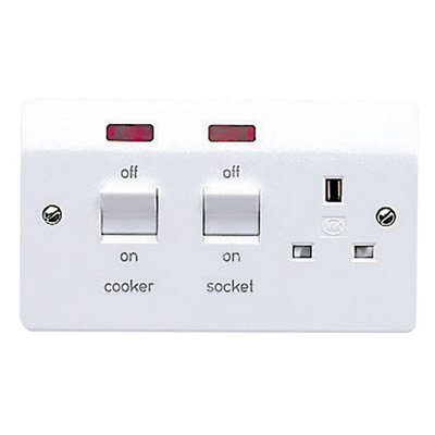 Mk Gloss White Raised Slim Cooker Switch & Socket With Neon from B&Q