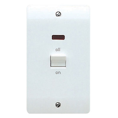 Mk 50A Rocker Raised Slim Control Switch Gloss White Neon Indicator from B&Q