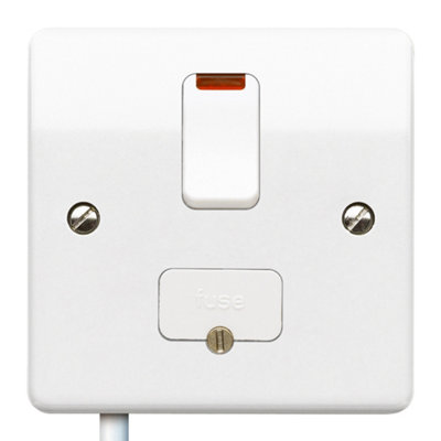 Mk 13A 1 Gang Raised Slim Profile Switched Neon Indicator Fused Connection Unit Gloss White from B&Q