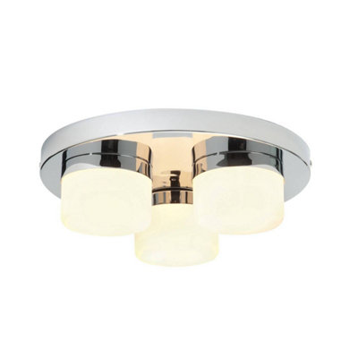 B&Q -  Luminosa Pure 3 Light Semi Flush Bathroom Ceiling Light ChromeOpal Glass Ip44G9