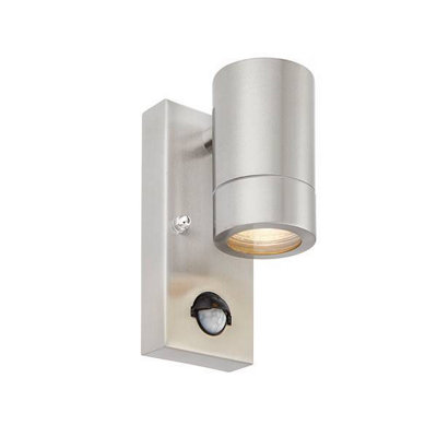Luminosa Lighting Luminosa Atlantis 1 Light Outdoor Pir Coastal Wall Light Marine Grade Brushed Stainless SteelGlass Ip44Gu10 from B&Q