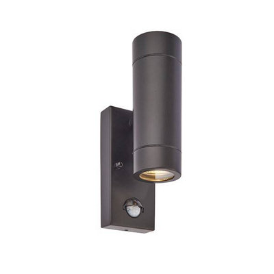 Luminosa Lighting Luminosa Palin 2 Light Outdoor Pir Up Down Wall Light Matt BlackGlass Ip44Gu10 from B&Q
