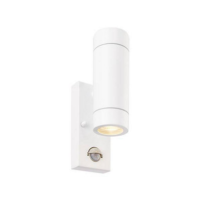 Luminosa Lighting Luminosa Palin 2 Light Outdoor Pir Up Down Wall Light Gloss WhiteGlass Ip44Gu10 from B&Q