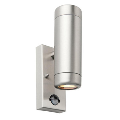 Luminosa Lighting Luminosa Odyssey Pir Motion Sensor Up Down Wall Lamp Brushed Stainless Steel & Clear Glass Ip44 from B&Q