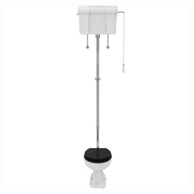 Ideal Standard Waverley White Boxed Rim Round Open Back Toilet Set With Black Standard Close Seat & High Level Cistern from B&Q