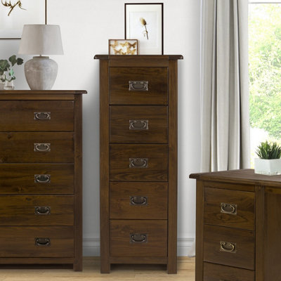 Core Products 5 Drawer Narrow ChestRich Dark Brown Lacquer FinishBoston Range H115.0Cm X W45.0Cm X D40.0Cm from B&Q