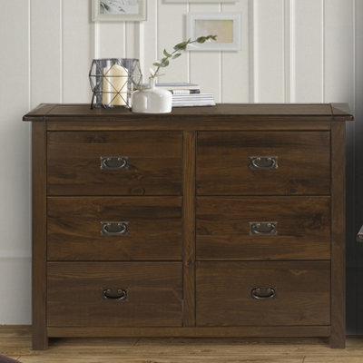 Core Products 3+3 Drawer Wide ChestRich Dark Brown Lacquer FinishBoston Range H91.0Cm X W110.0Cm X D40.0Cm from B&Q