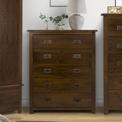 Core Products 5 Drawer ChestRich Dark Brown Lacquer FinishBoston Range H115.0Cm X W90.0Cm X D40.0Cm from B&Q