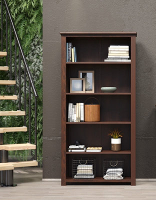 Core Products 5 Shelf Tall Bookcase Rich Dark Brown Lacquer FinishBoston Range H180.0Cm X W90.0Cm X D30.0Cm from B&Q