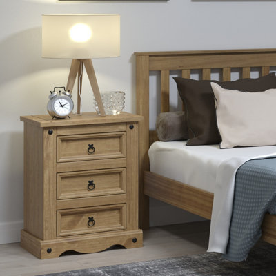 Core Products Premium Corona 3 Drawer Bedside CabinetAntique Waxed PineH68.5Cm X W53.0Cm X D38.0Cm from B&Q