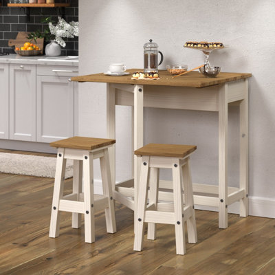 Core Products Corona Breakfast Drop Leaf Table & 2 Stools SetWhite Waxed Pine H84.0Cm X W80.0Cm X L72.0Cm from B&Q