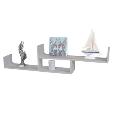 Core Products Floating Two Tier Wall ShelfLight Grey from B&Q