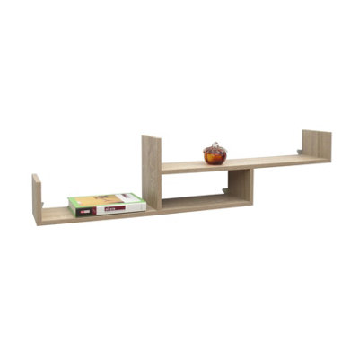 Core Products Floating Two Tier Wall ShelfOak Effect from B&Q