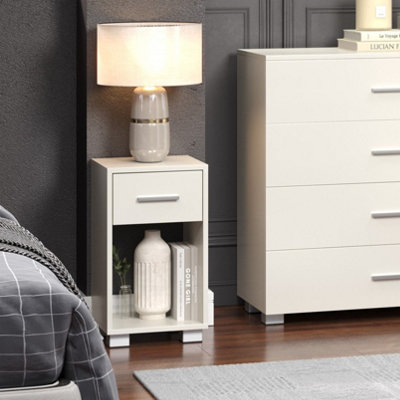 Core Products Lido White Gloss 1 Drawer Compact Bedside CabinetH53.0Cm X W30.0Cm X D30.0Cm from B&Q