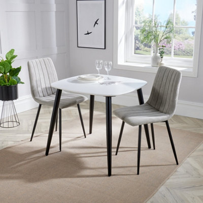 Core Products Aspen White 80Cm Square Dining Table With 2 Light Grey Cord Fabric Stright Stitch Design Chairs from B&Q