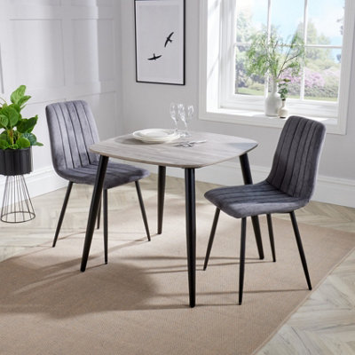 Core Products Aspen Grey Oak Effect 80Cm Square Dining Table With 2 Grey Fabric Straight Stitch Design Chairs from B&Q