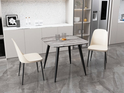 Core Products Aspen Grey Oak Effect 80Cm Square Dining Table With 2 Calico Plastic Duo Design Chairs from B&Q