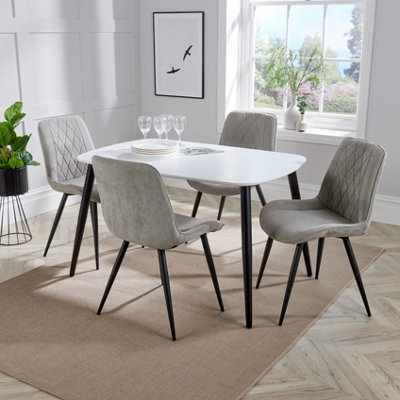 Core Products Aspen White 120Cm Rectangular Dining Table With 4 Light Grey Cord Fabric Diamond Stitch Design Chairs from B&Q