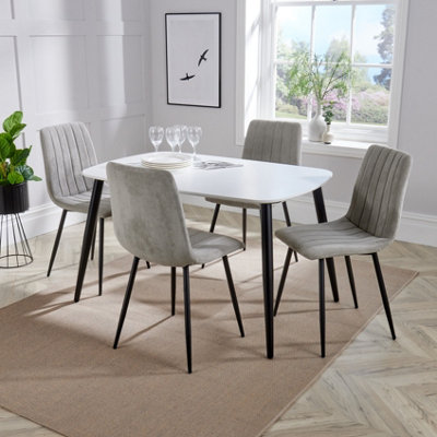 Core Products Aspen White 120Cm Rectangular Dining Table With 4 Light Grey Cord Fabric Straight Stitch Design Chairs from B&Q