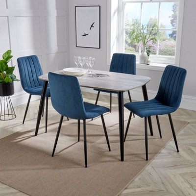 Core Products Aspen Grey Oak Effect 120Cm Rectangular Dining Table With 4 Blue Cord Fabric Straight Stitch Design Chairs from B&Q
