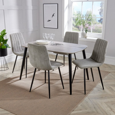 Core Products Aspen Grey Oak Effect 120Cm Rectangular Dining Table With 4 Light Grey Cord Fabric Straight Stitch Design Chairs from B&Q