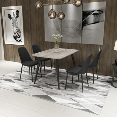 Core Products Aspen Grey Oak Effect 120Cm Rectangular Dining Table With 4 Black Plastic Duo Design Chairs from B&Q