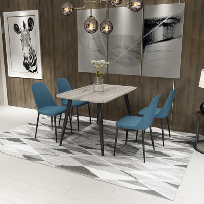 Core Products Aspen Grey Oak Effect 120Cm Rectangular Dining Table With 4 Blue Plastic Duo Design Chairs from B&Q