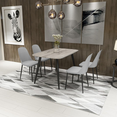Core Products Aspen Grey Oak Effect 120Cm Rectangular Dining Table With 4 Light Grey Plastic Duo Design Chairs from B&Q