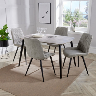 Core Products Aspen Grey Oak Effect 120Cm Rectangular Dining Table With 4 Light Grey Cord Fabric Diamond Stitch Design Chairs from B&Q