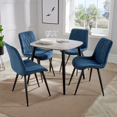 Core Products Aspen Grey Oak Effect 80Cm Square Dining Table With 4 Blue Cord Fabric Diamond Stitch Design Chairs from B&Q