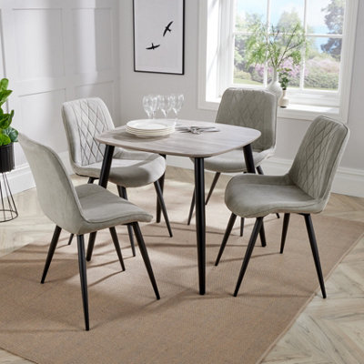 Core Products Aspen Grey Oak Effect 80Cm Square Dining Table With 4 Light Grey Cord Fabric Diamond Stitch Design Chairs from B&Q