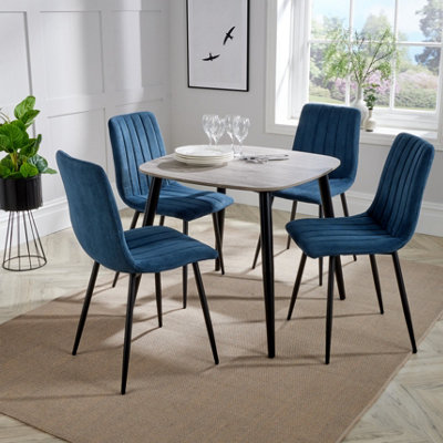 Core Products Aspen Grey Oak Effect 80Cm Square Dining Table With 4 Blue Cord Fabric Straight Stitch Design Chairs from B&Q