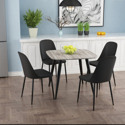 Core Products Aspen Grey Oak Effect 80Cm Square Dining Table With 4 Black Plastic Duo Design Chairs from B&Q