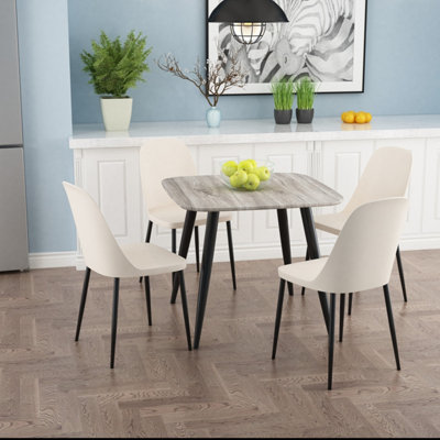 Core Products Aspen Grey Oak Effect 80Cm Square Dining Table With 4 Calico Plastic Duo Design Chairs from B&Q