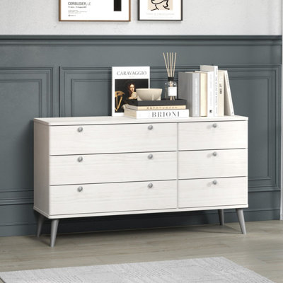 Core Products Augusta Curve 3+3 Drawer Wide ChestWhite H55.2Cm X W119.3Cm X D39.5Cm from B&Q