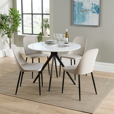 Core Products Aspen White 100Cm Round Dining Table With 4 Calico Plastic Duo Design Chairs from B&Q