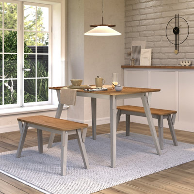 Core Products Corona Grey Solid Pine 140Cm Rectangular Table & 2 Bench SetGrey And Antique Wax 76 X 110 X 140Cm from B&Q