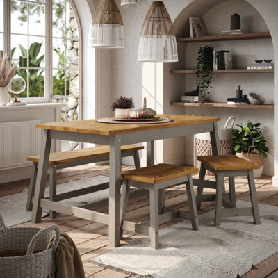 Core Products Corona Grey Live Edge Dining Table & Triple Bench Dining Set from B&Q