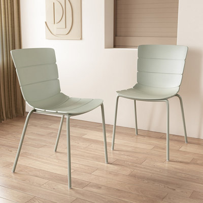 B&Q -  Bali Pair Of Light Green Kitchen ChairsRibbed Plastic Seat With Metal Legs 81 X 47 X 50Cm